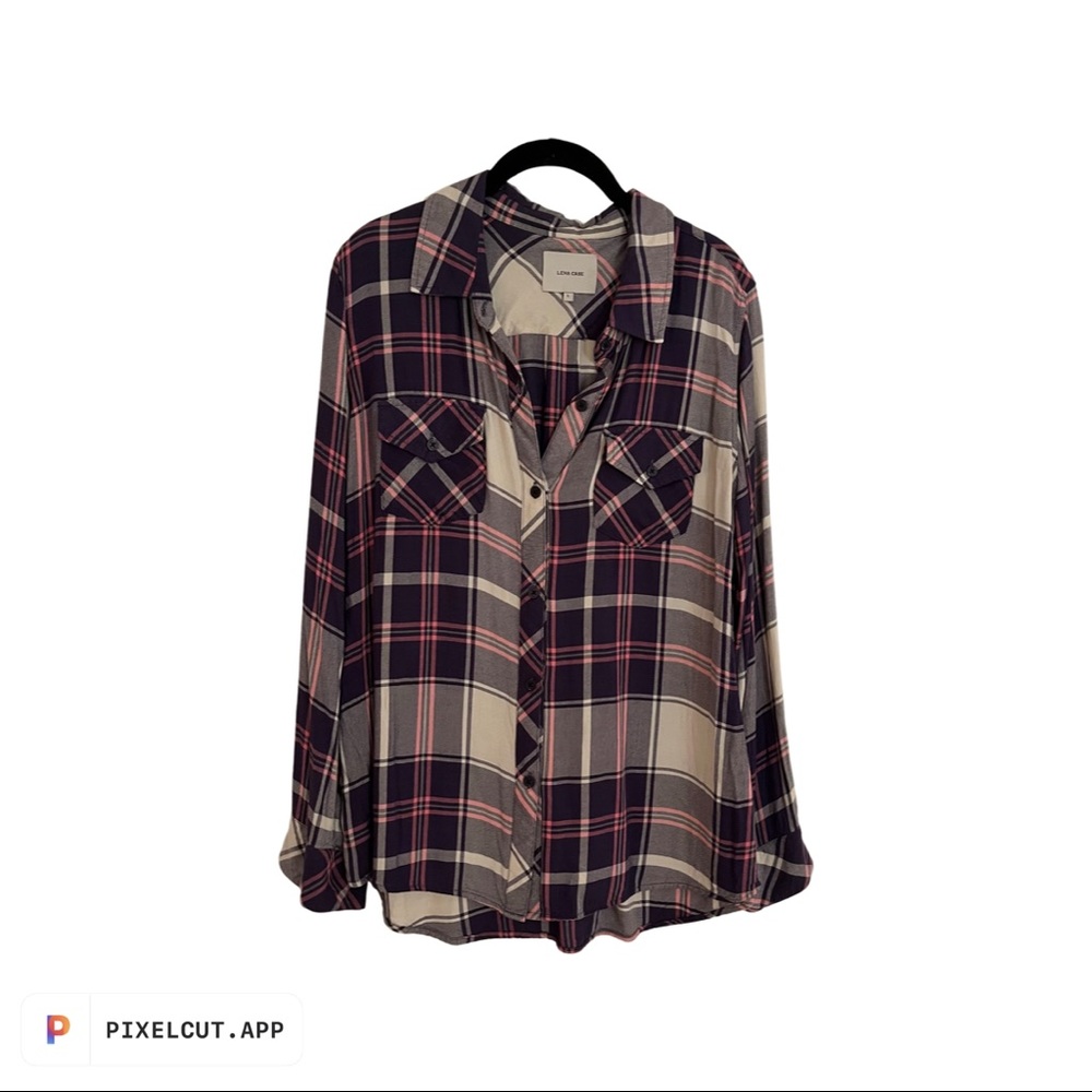 Beautiful and Soft Plaid Button Down, Navy and Pink, size L
